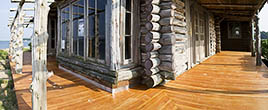 Corner view of new porch on cabin